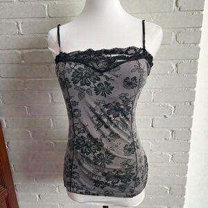 Vintage Urban Behaviour Sheer Lace Corset Top – Black Floral Mesh M